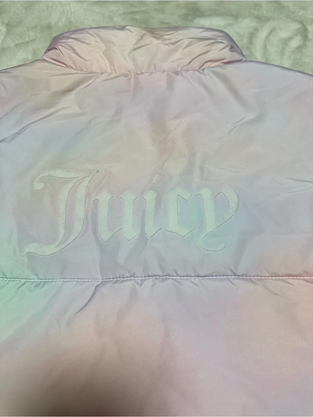 Juicy Couture Pastel Tie-Dye Puffer Vest - Pink Lavender Mint
